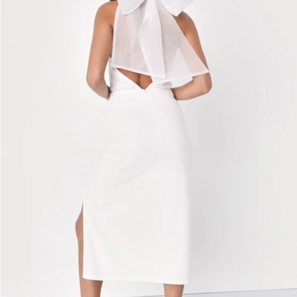 Lulus Glamorous Promise White Organza Halter Bodycon Midi Dress - Size M - Picture 2 of 4